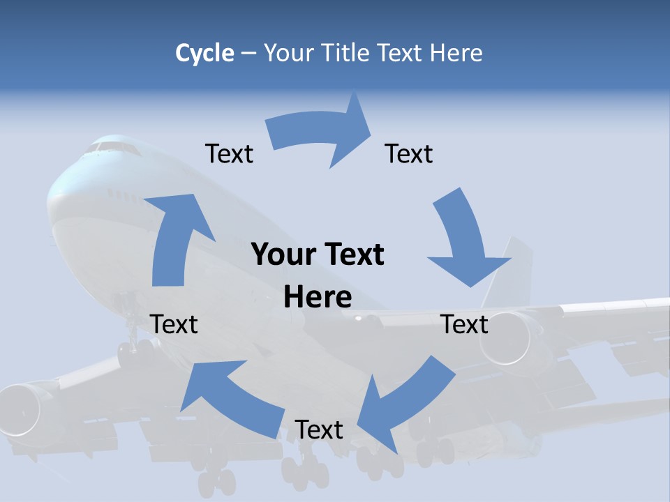 A Blue And White Airplane Is Flying In The Sky PowerPoint Template