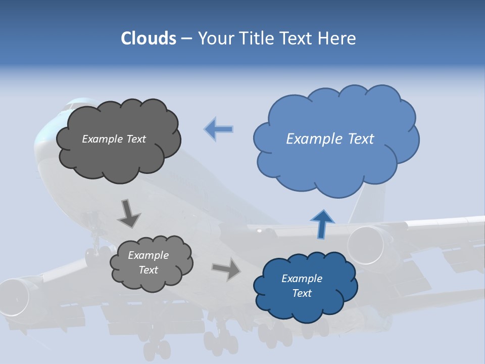 A Blue And White Airplane Is Flying In The Sky PowerPoint Template