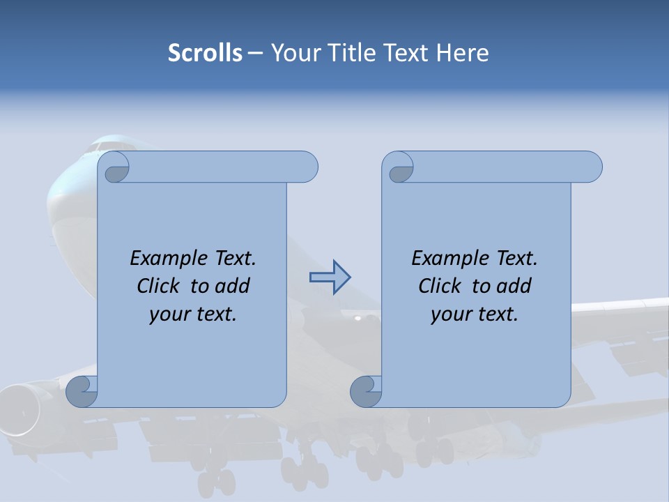 A Blue And White Airplane Is Flying In The Sky PowerPoint Template