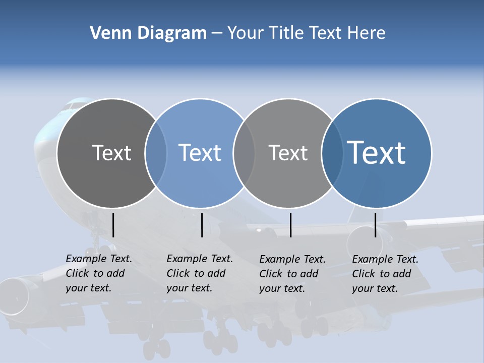 A Blue And White Airplane Is Flying In The Sky PowerPoint Template