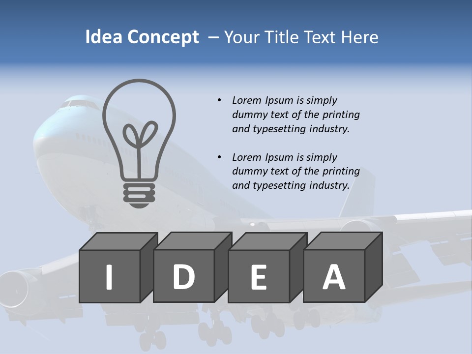 A Blue And White Airplane Is Flying In The Sky PowerPoint Template