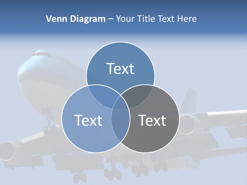 A Blue And White Airplane Is Flying In The Sky PowerPoint Template