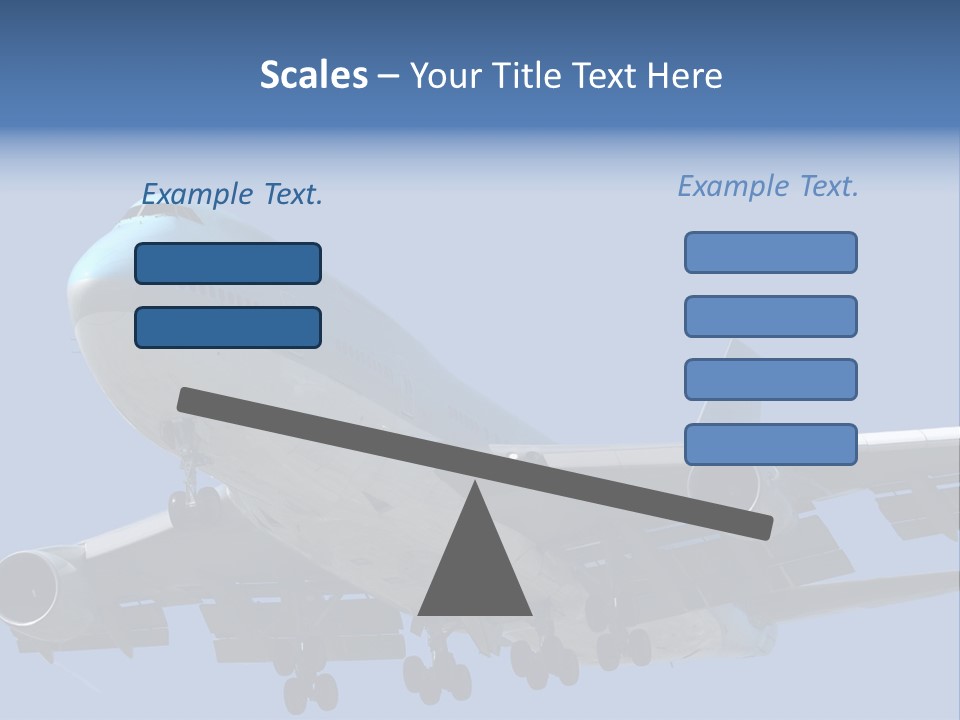 A Blue And White Airplane Is Flying In The Sky PowerPoint Template