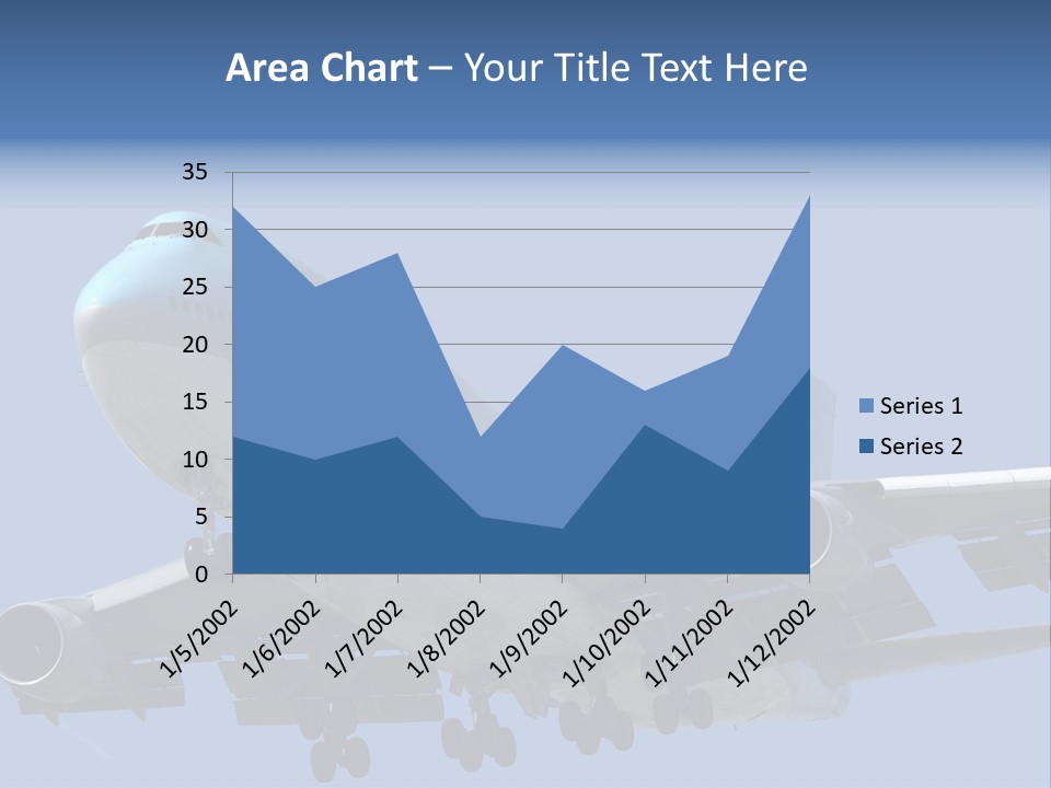 A Blue And White Airplane Is Flying In The Sky PowerPoint Template