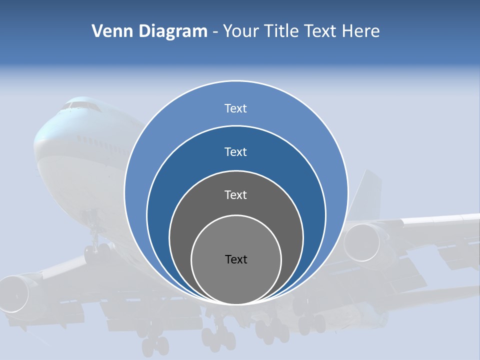 A Blue And White Airplane Is Flying In The Sky PowerPoint Template