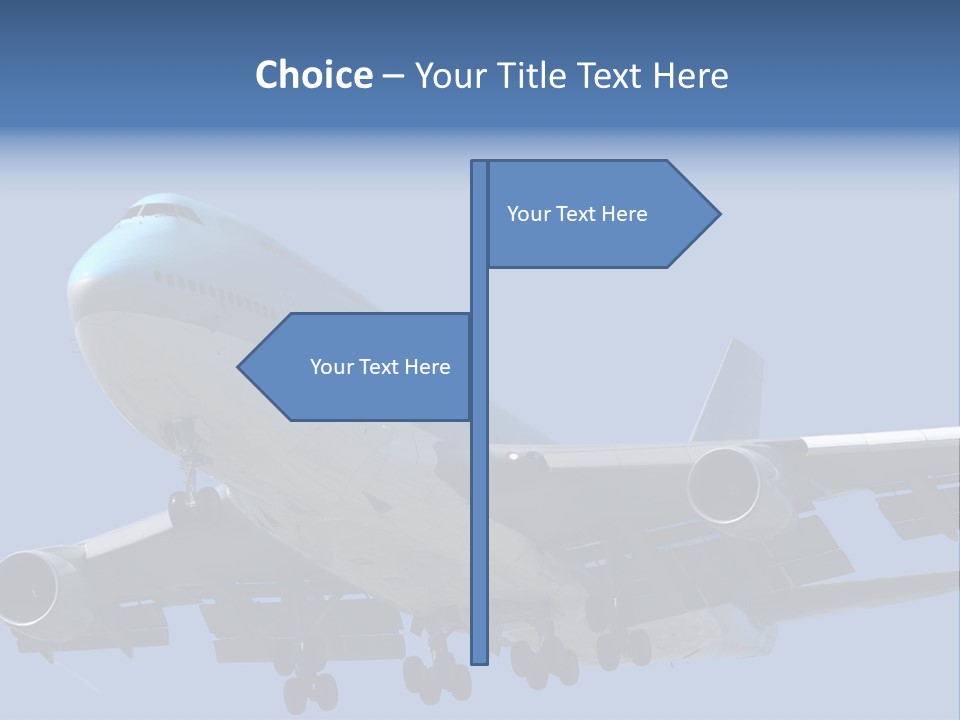 A Blue And White Airplane Is Flying In The Sky PowerPoint Template