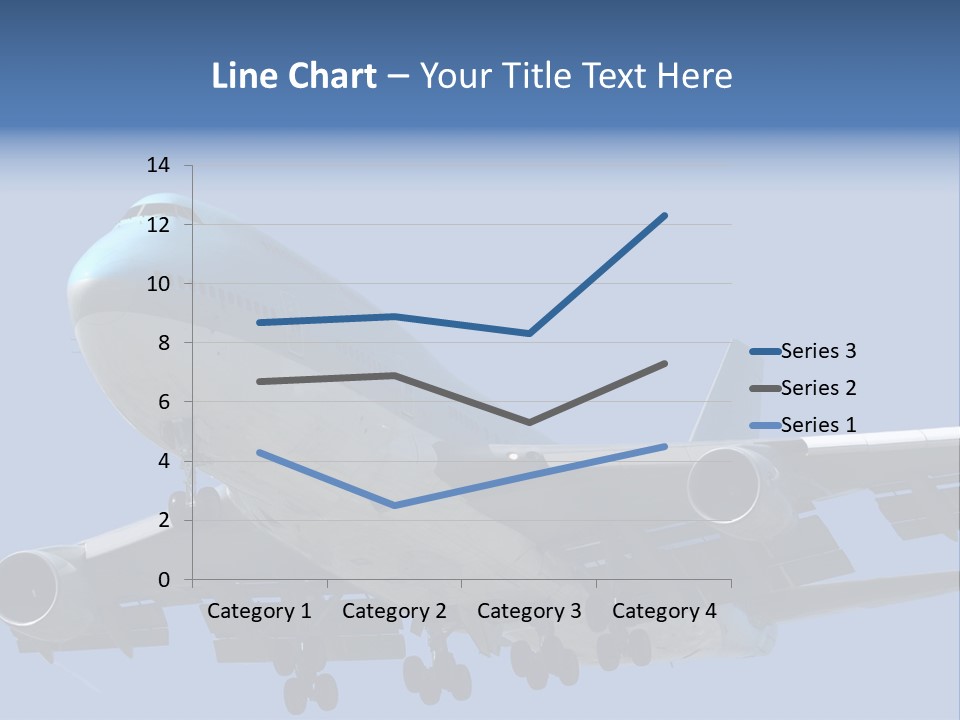 A Blue And White Airplane Is Flying In The Sky PowerPoint Template