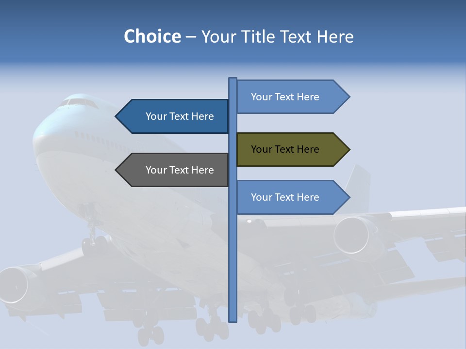 A Blue And White Airplane Is Flying In The Sky PowerPoint Template
