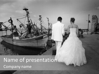 Couple Groom And The Bride In Fishing To Port PowerPoint Template