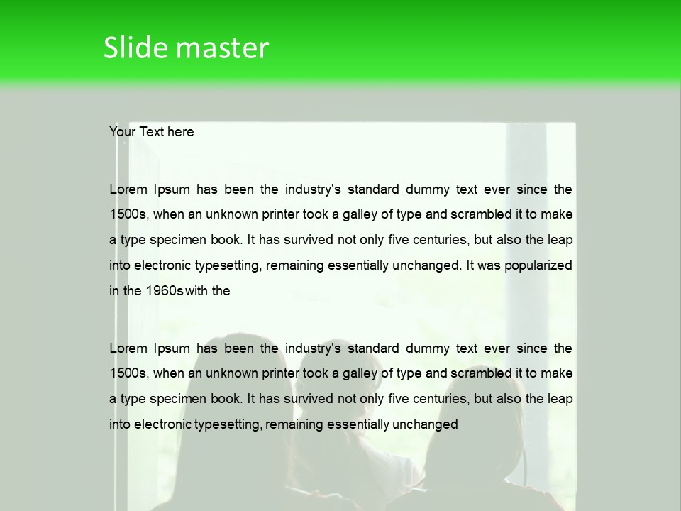 Three Girls Exit The Building On Exit Door. Exit Symbol PowerPoint Template