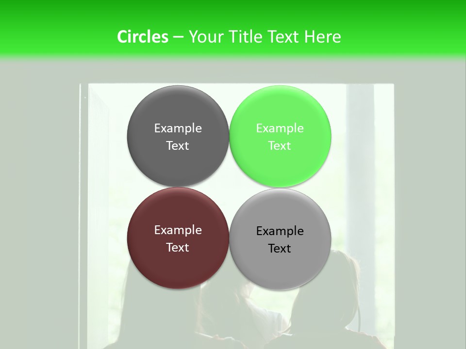 Three Girls Exit The Building On Exit Door. Exit Symbol PowerPoint Template