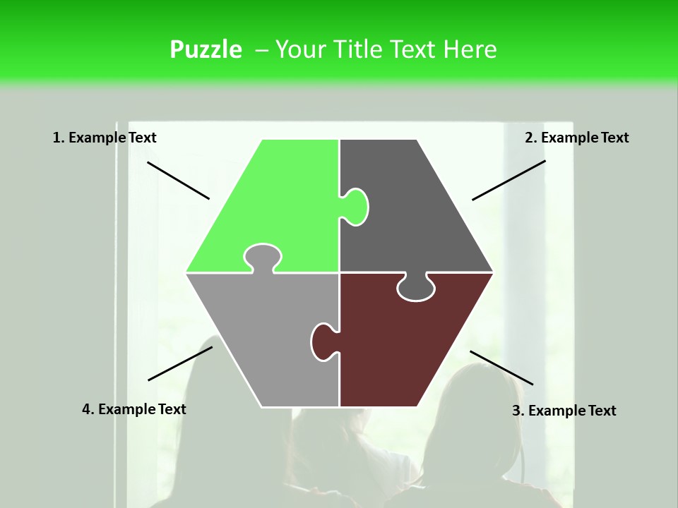 Three Girls Exit The Building On Exit Door. Exit Symbol PowerPoint Template