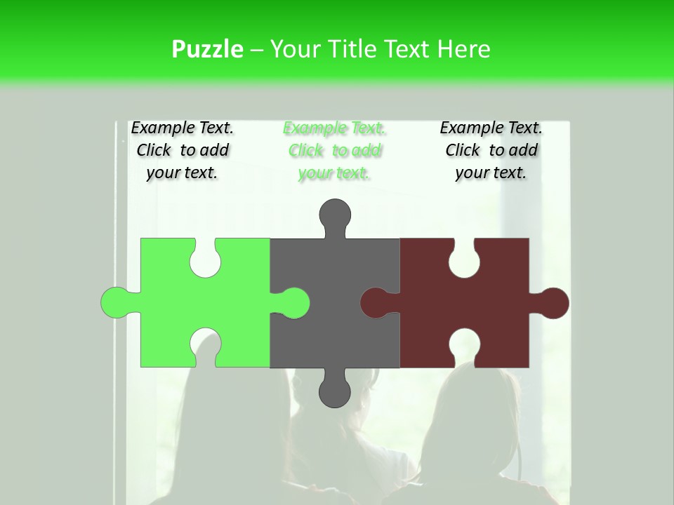 Three Girls Exit The Building On Exit Door. Exit Symbol PowerPoint Template