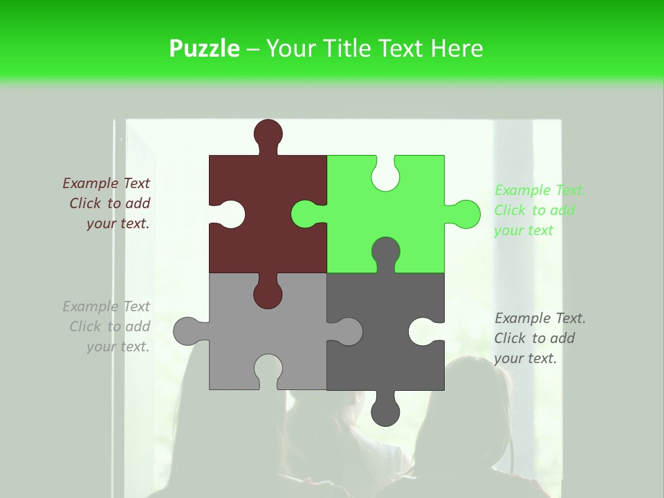 Three Girls Exit The Building On Exit Door. Exit Symbol PowerPoint Template