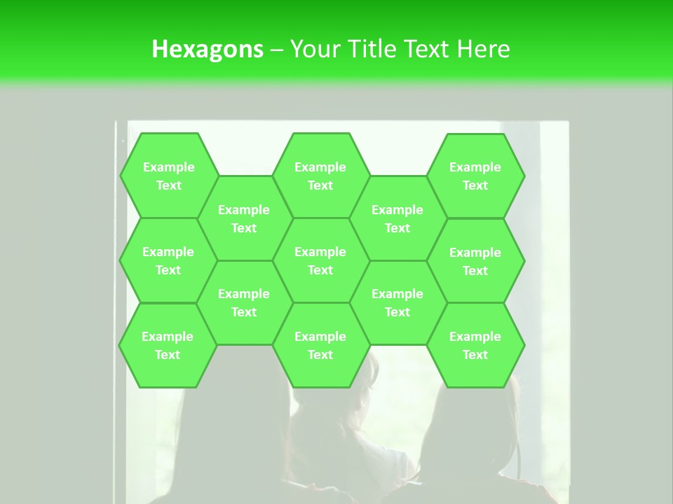 Three Girls Exit The Building On Exit Door. Exit Symbol PowerPoint Template