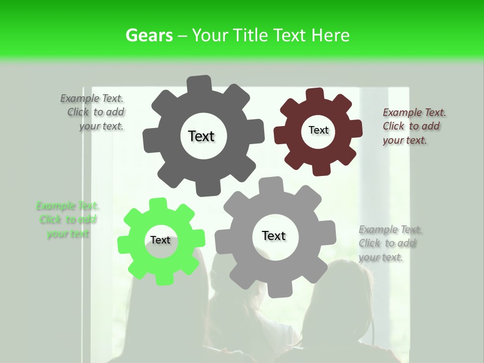 Three Girls Exit The Building On Exit Door. Exit Symbol PowerPoint Template