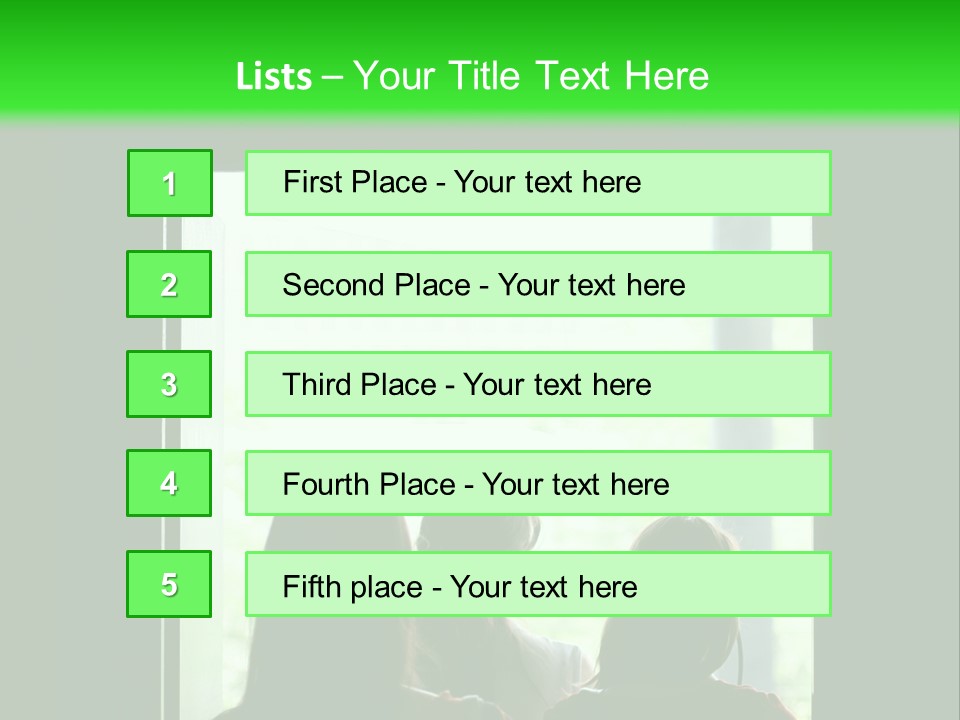 Three Girls Exit The Building On Exit Door. Exit Symbol PowerPoint Template