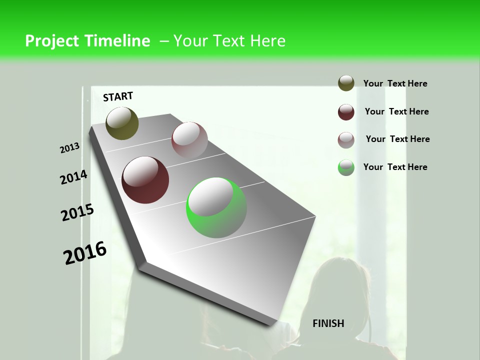 Three Girls Exit The Building On Exit Door. Exit Symbol PowerPoint Template