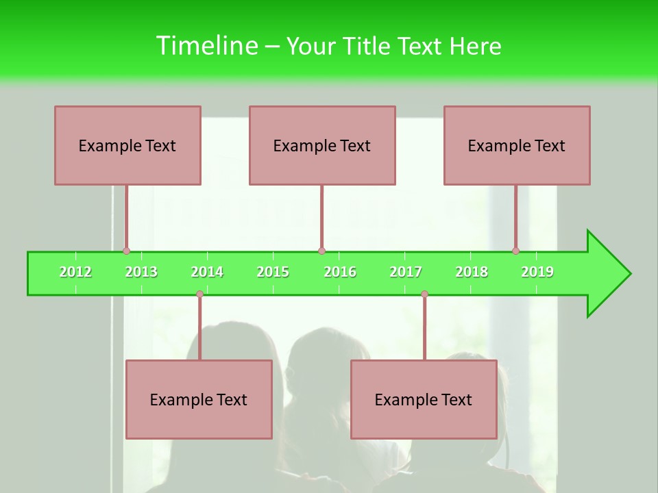Three Girls Exit The Building On Exit Door. Exit Symbol PowerPoint Template