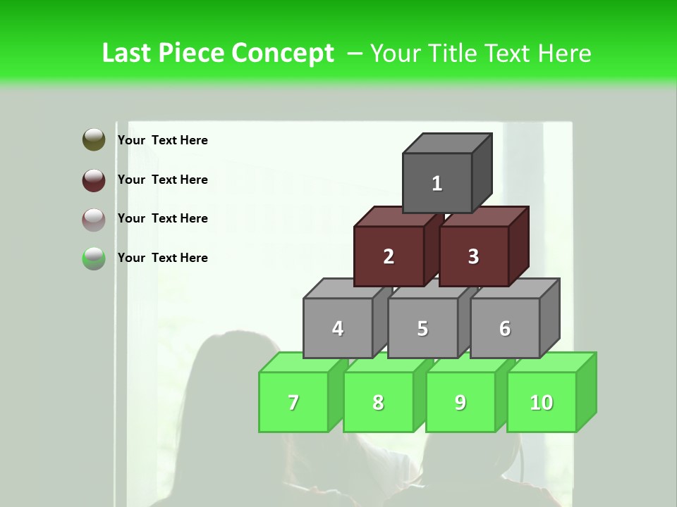 Three Girls Exit The Building On Exit Door. Exit Symbol PowerPoint Template