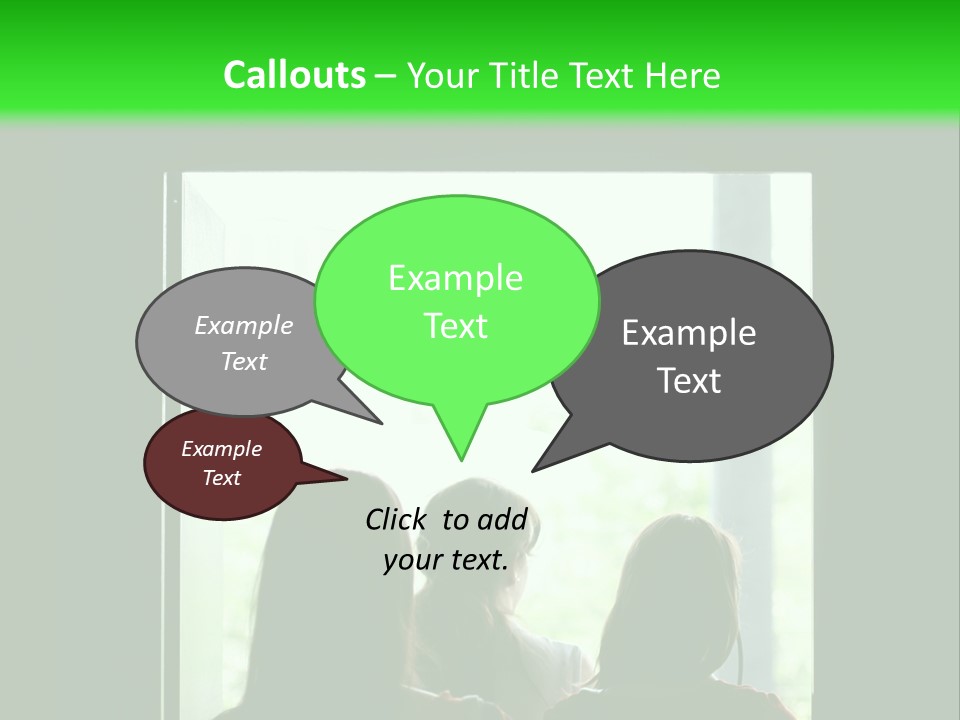 Three Girls Exit The Building On Exit Door. Exit Symbol PowerPoint Template