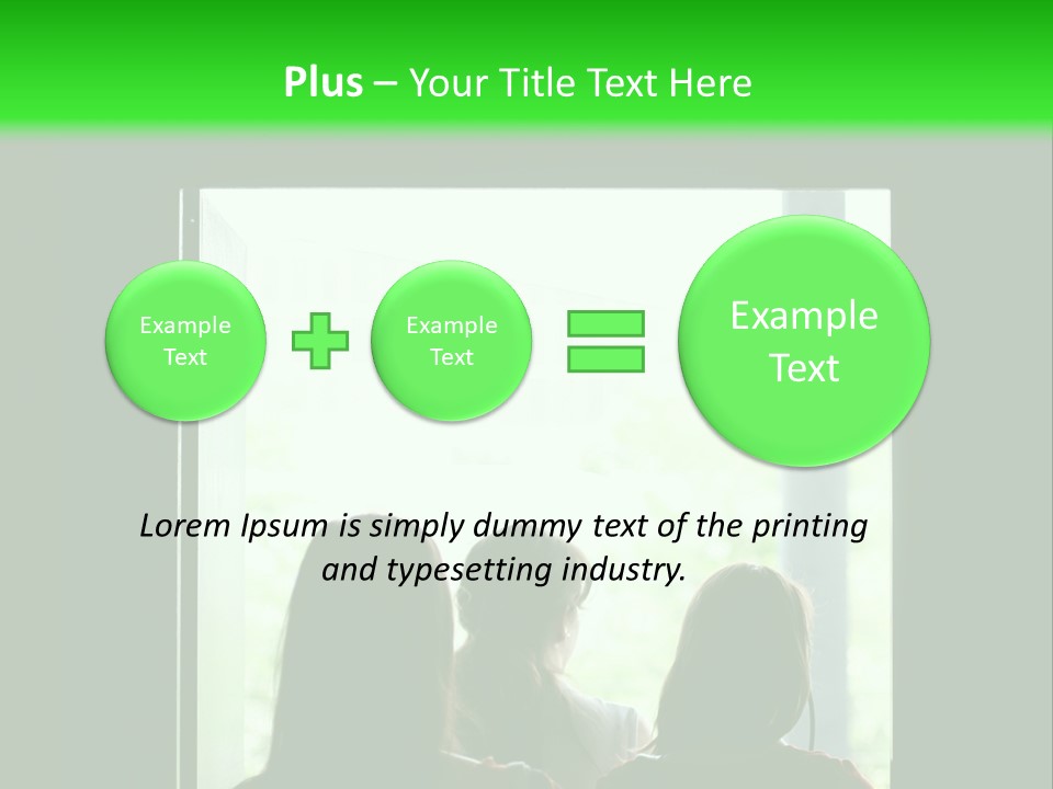 Three Girls Exit The Building On Exit Door. Exit Symbol PowerPoint Template