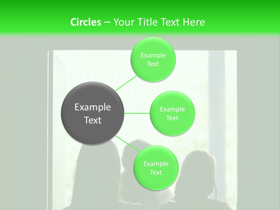 Three Girls Exit The Building On Exit Door. Exit Symbol PowerPoint Template