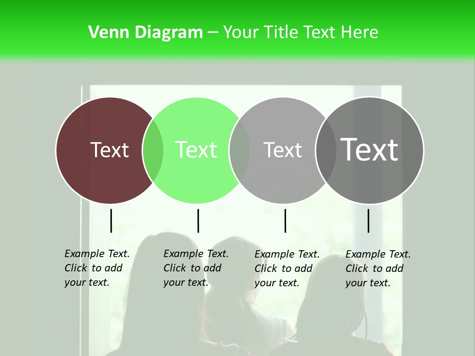 Three Girls Exit The Building On Exit Door. Exit Symbol PowerPoint Template