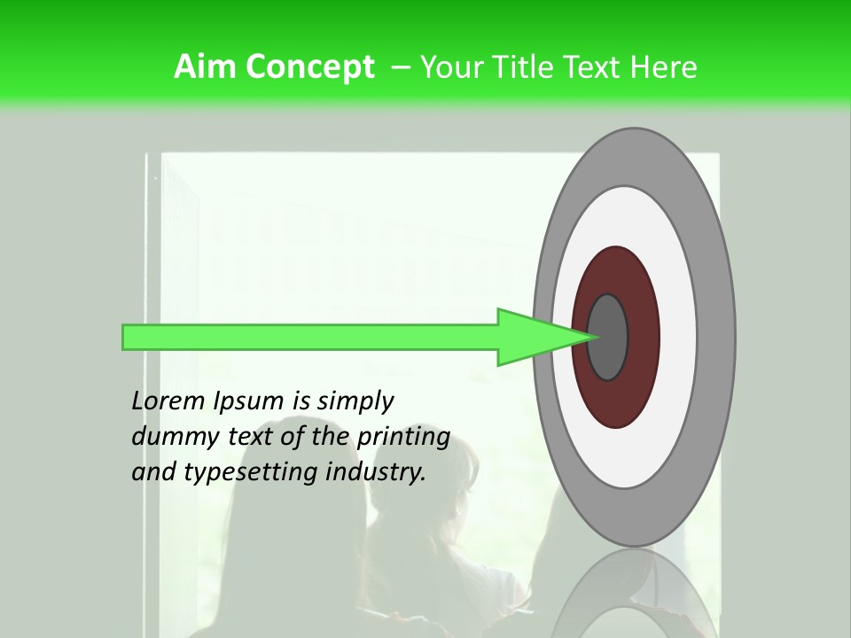 Three Girls Exit The Building On Exit Door. Exit Symbol PowerPoint Template