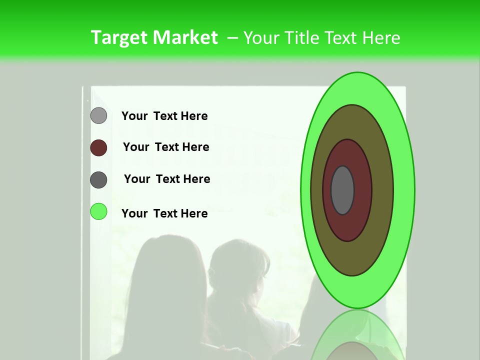 Three Girls Exit The Building On Exit Door. Exit Symbol PowerPoint Template