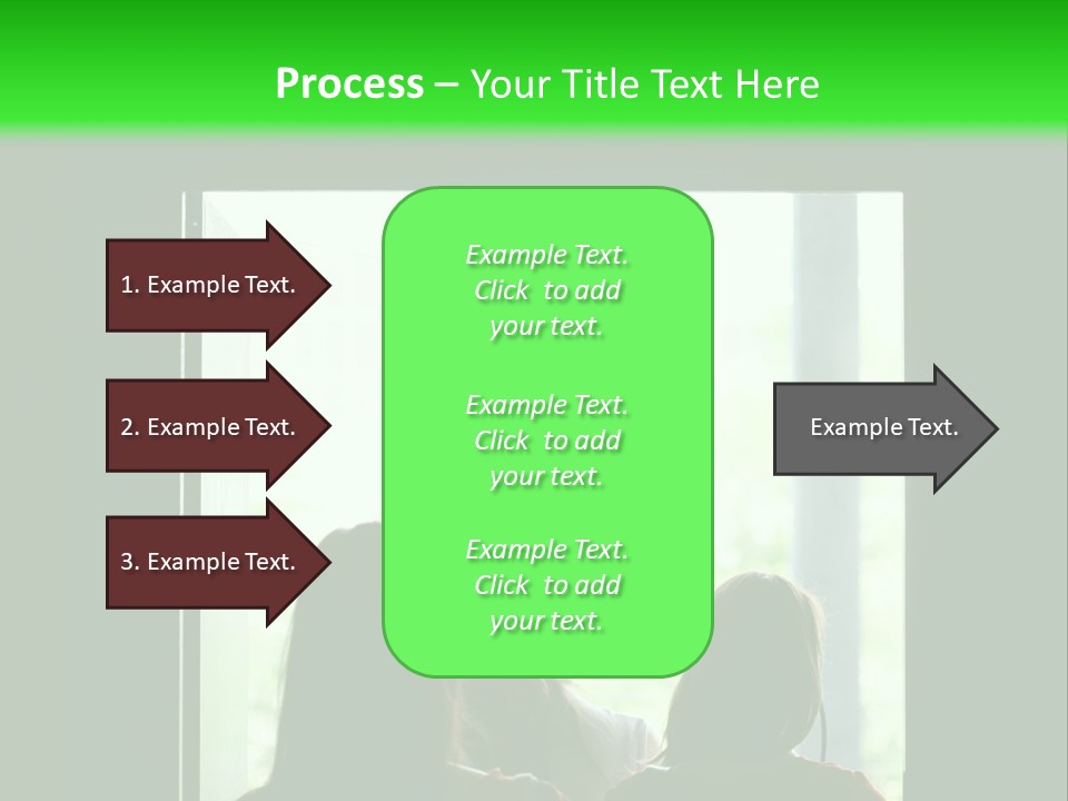 Three Girls Exit The Building On Exit Door. Exit Symbol PowerPoint Template