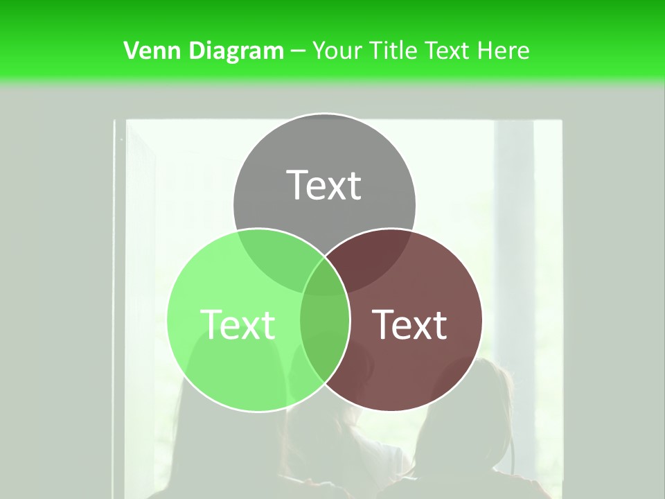 Three Girls Exit The Building On Exit Door. Exit Symbol PowerPoint Template