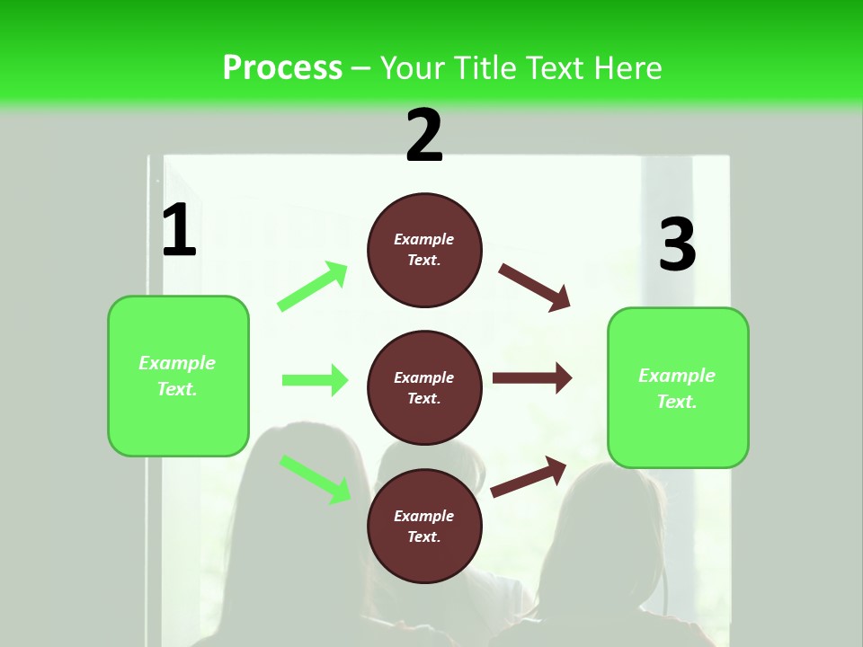 Three Girls Exit The Building On Exit Door. Exit Symbol PowerPoint Template
