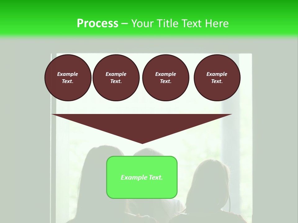 Three Girls Exit The Building On Exit Door. Exit Symbol PowerPoint Template