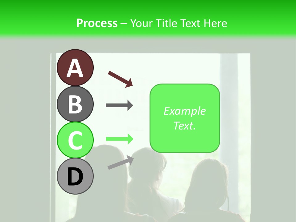 Three Girls Exit The Building On Exit Door. Exit Symbol PowerPoint Template