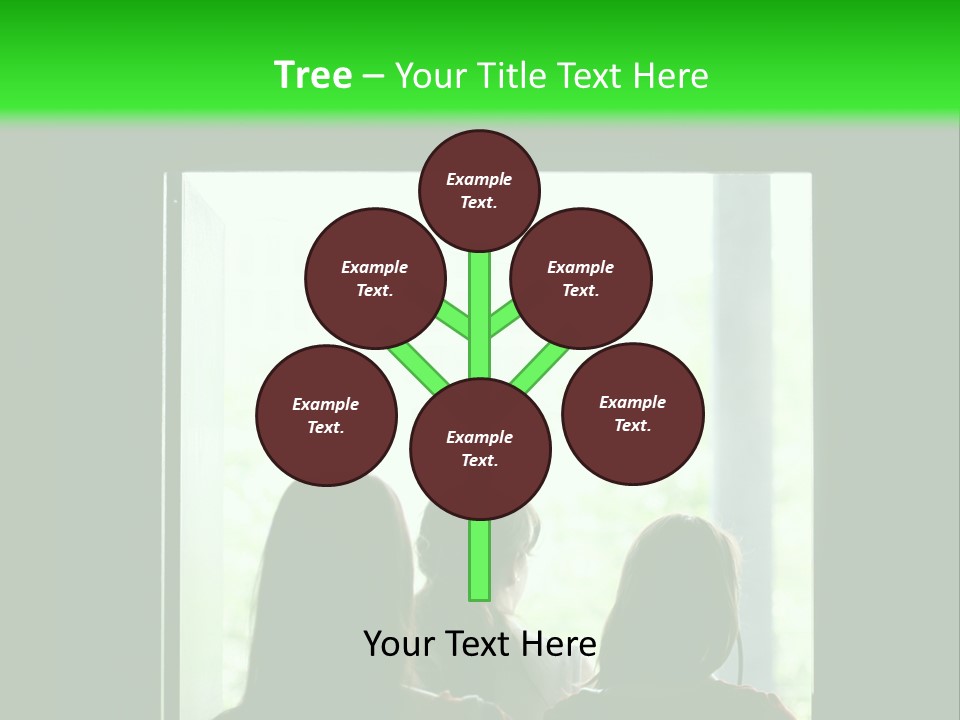 Three Girls Exit The Building On Exit Door. Exit Symbol PowerPoint Template
