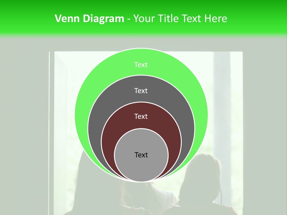 Three Girls Exit The Building On Exit Door. Exit Symbol PowerPoint Template