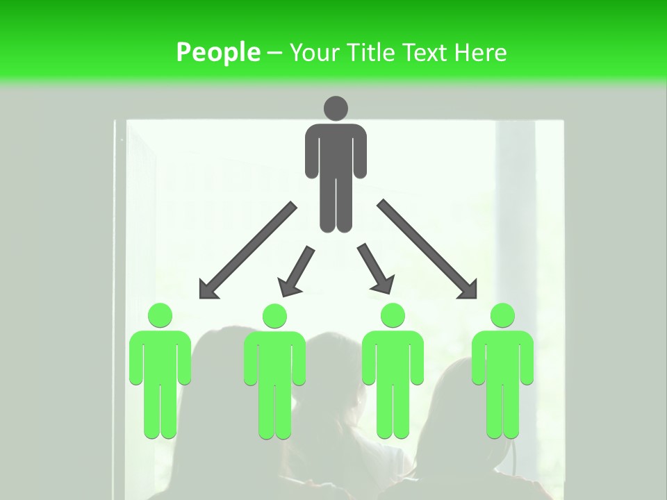 Three Girls Exit The Building On Exit Door. Exit Symbol PowerPoint Template