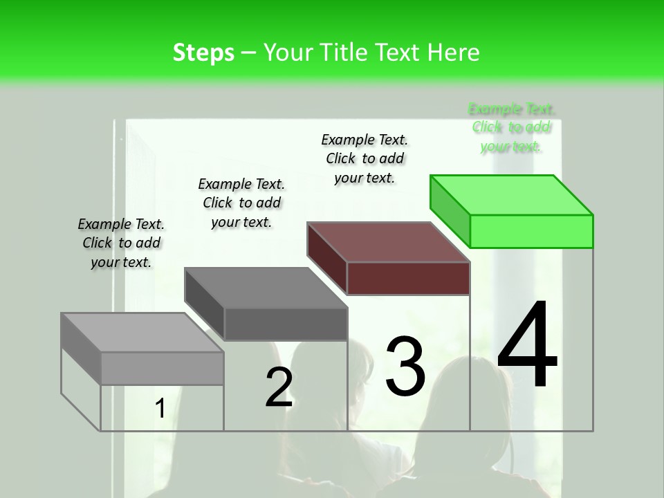 Three Girls Exit The Building On Exit Door. Exit Symbol PowerPoint Template