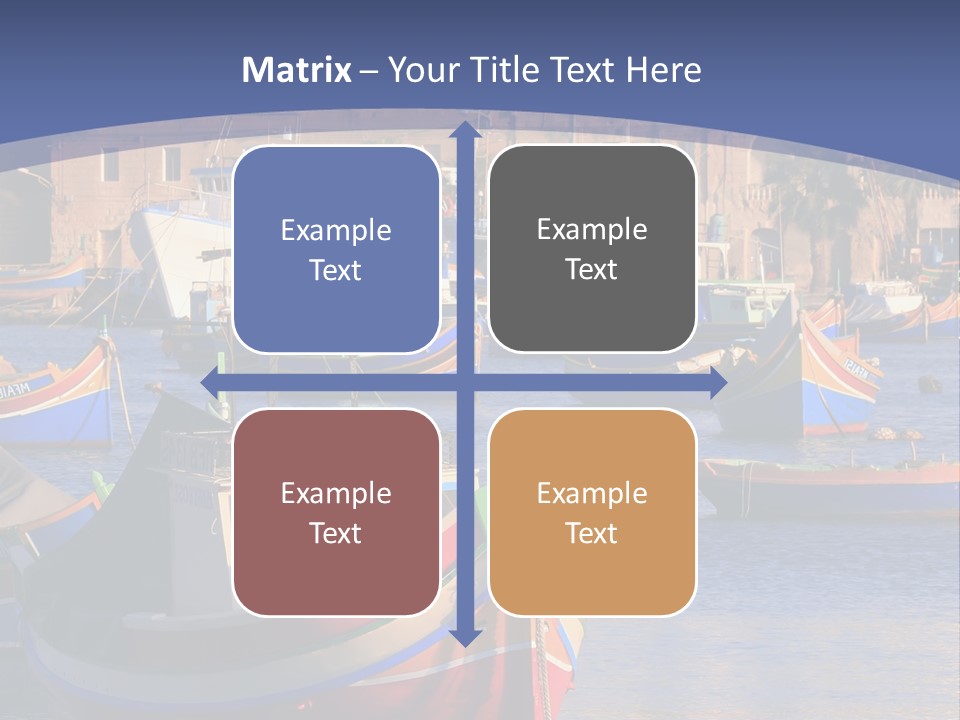 Colorful, Traditional Fishing Boats Against The Backdrop Of Marsaxlokk Village In The Mediterranean Island Of Malta. Copyspace At The Bottom And Top. See Portfolio For More. PowerPoint Template