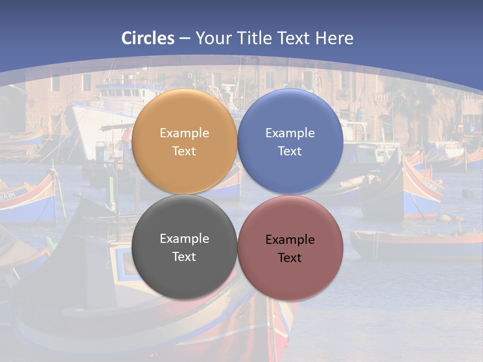 Colorful, Traditional Fishing Boats Against The Backdrop Of Marsaxlokk Village In The Mediterranean Island Of Malta. Copyspace At The Bottom And Top. See Portfolio For More. PowerPoint Template