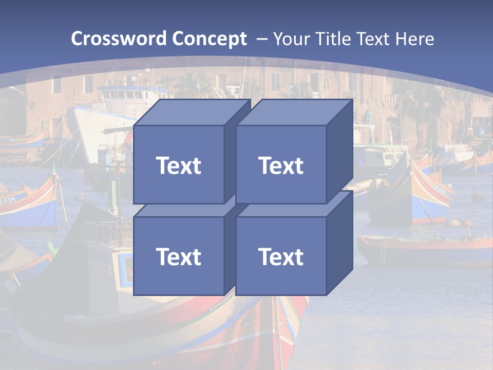 Colorful, Traditional Fishing Boats Against The Backdrop Of Marsaxlokk Village In The Mediterranean Island Of Malta. Copyspace At The Bottom And Top. See Portfolio For More. PowerPoint Template