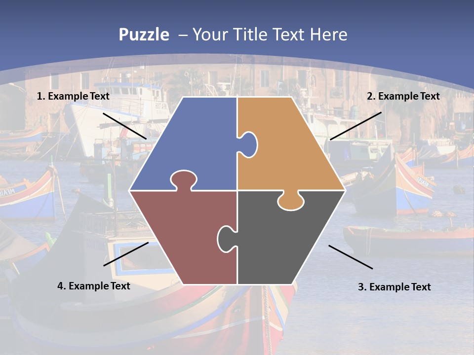 Colorful, Traditional Fishing Boats Against The Backdrop Of Marsaxlokk Village In The Mediterranean Island Of Malta. Copyspace At The Bottom And Top. See Portfolio For More. PowerPoint Template