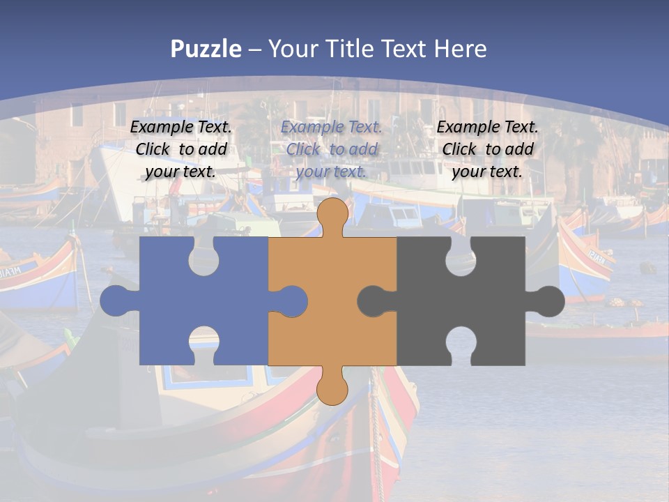 Colorful, Traditional Fishing Boats Against The Backdrop Of Marsaxlokk Village In The Mediterranean Island Of Malta. Copyspace At The Bottom And Top. See Portfolio For More. PowerPoint Template