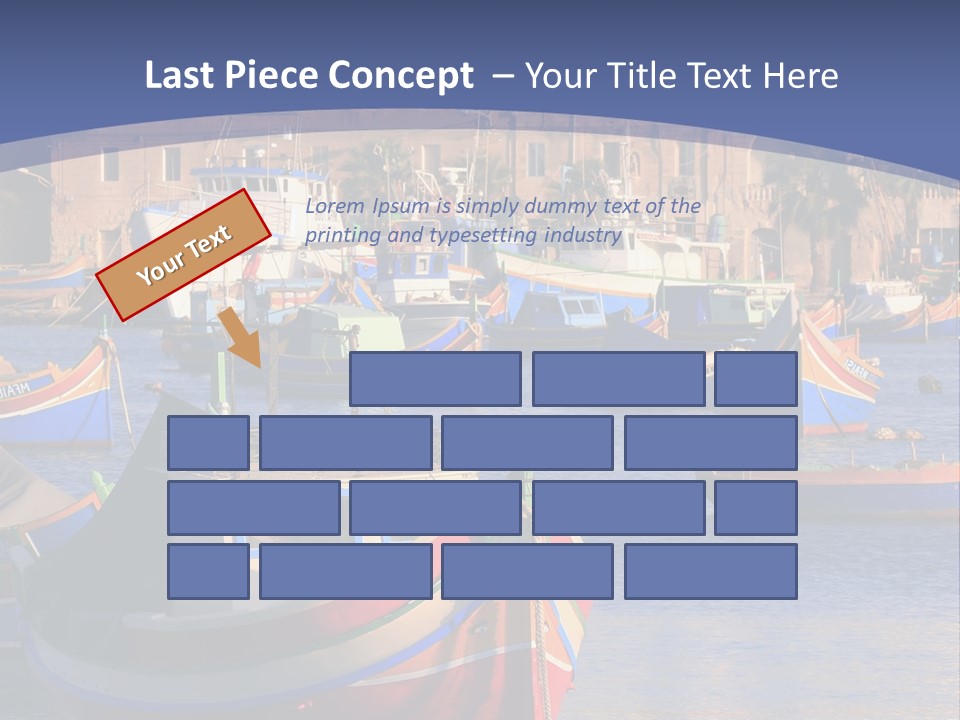 Colorful, Traditional Fishing Boats Against The Backdrop Of Marsaxlokk Village In The Mediterranean Island Of Malta. Copyspace At The Bottom And Top. See Portfolio For More. PowerPoint Template