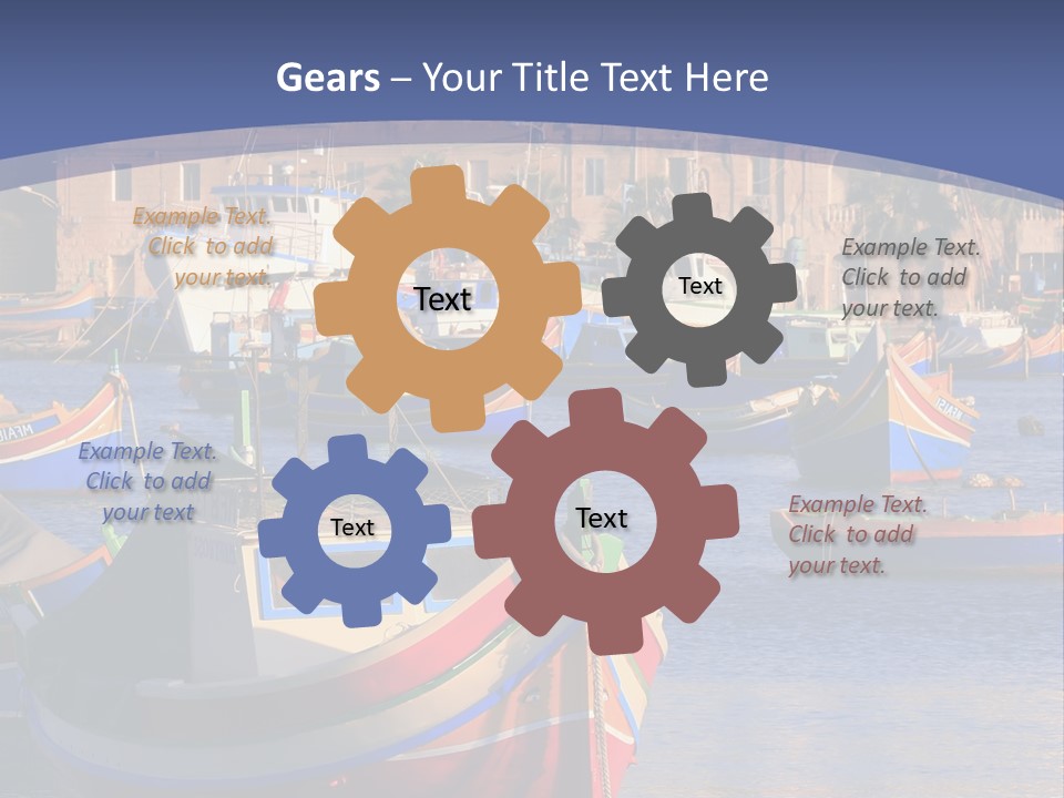 Colorful, Traditional Fishing Boats Against The Backdrop Of Marsaxlokk Village In The Mediterranean Island Of Malta. Copyspace At The Bottom And Top. See Portfolio For More. PowerPoint Template