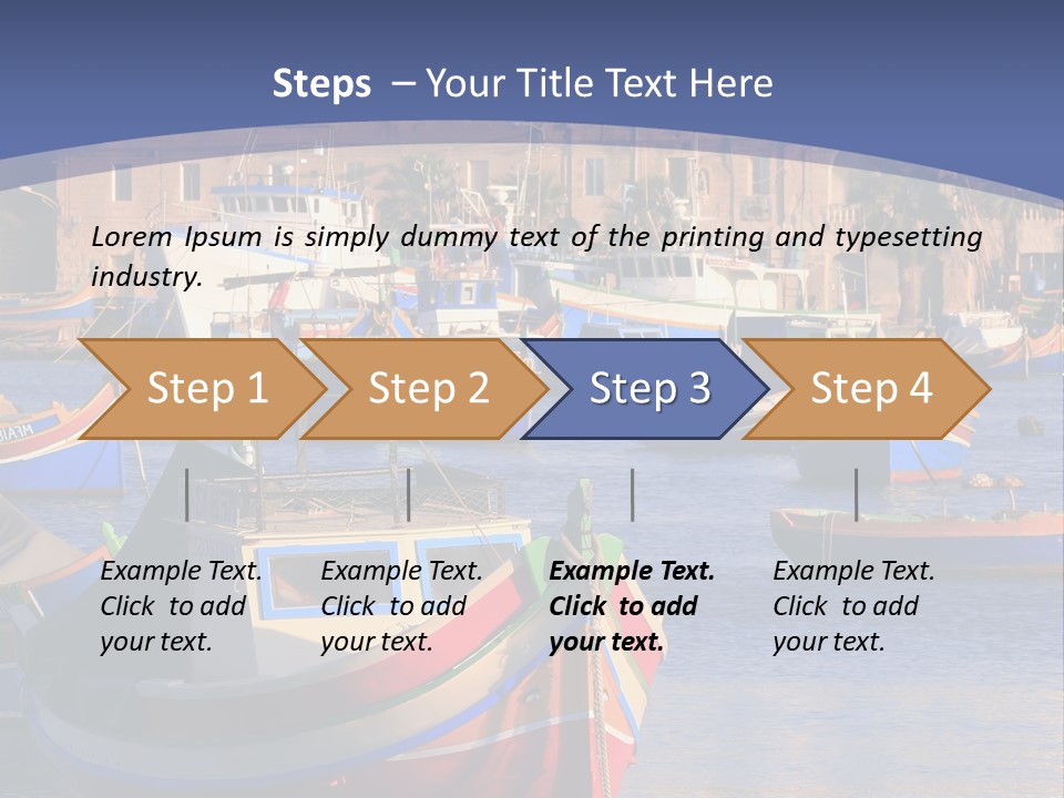 Colorful, Traditional Fishing Boats Against The Backdrop Of Marsaxlokk Village In The Mediterranean Island Of Malta. Copyspace At The Bottom And Top. See Portfolio For More. PowerPoint Template