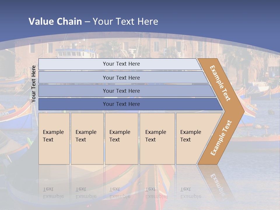 Colorful, Traditional Fishing Boats Against The Backdrop Of Marsaxlokk Village In The Mediterranean Island Of Malta. Copyspace At The Bottom And Top. See Portfolio For More. PowerPoint Template