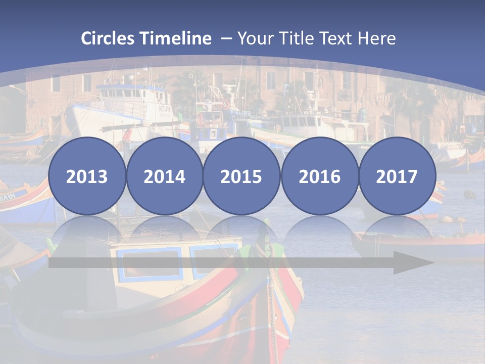 Colorful, Traditional Fishing Boats Against The Backdrop Of Marsaxlokk Village In The Mediterranean Island Of Malta. Copyspace At The Bottom And Top. See Portfolio For More. PowerPoint Template