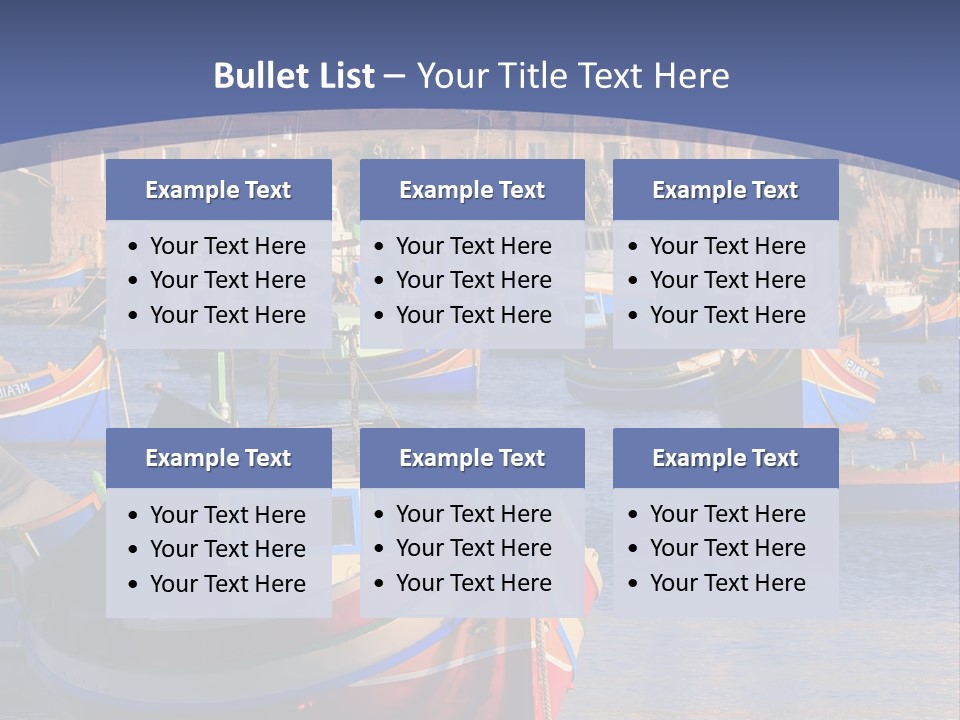 Colorful, Traditional Fishing Boats Against The Backdrop Of Marsaxlokk Village In The Mediterranean Island Of Malta. Copyspace At The Bottom And Top. See Portfolio For More. PowerPoint Template